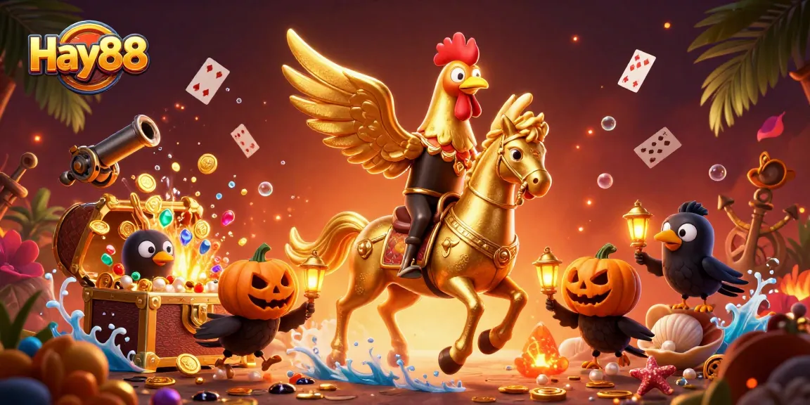 Experience thrilling gameplay at Hay88 with a golden rooster and enchanting casino elements.