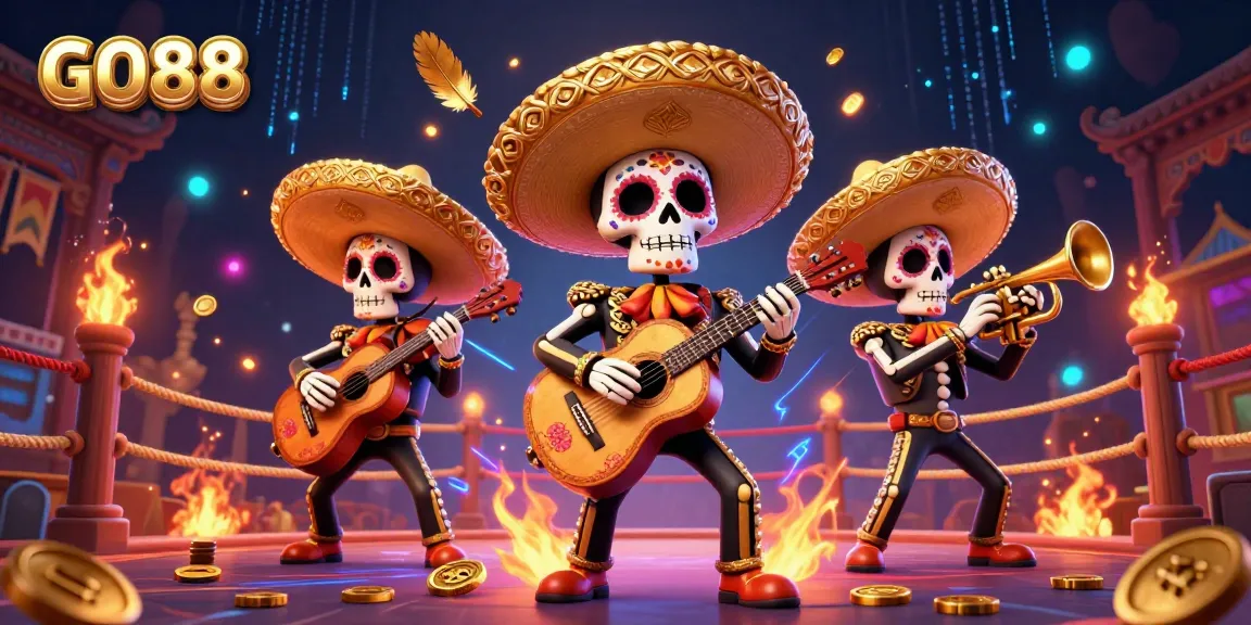 Experience thrilling gameplay with GO88 in a vibrant 3D casino scene featuring a mariachi band and dynamic elements.