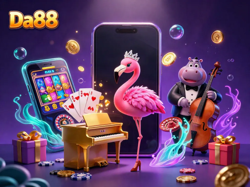 Join the excitement at Da88 with vivid, animated casino characters and dynamic gaming elements.