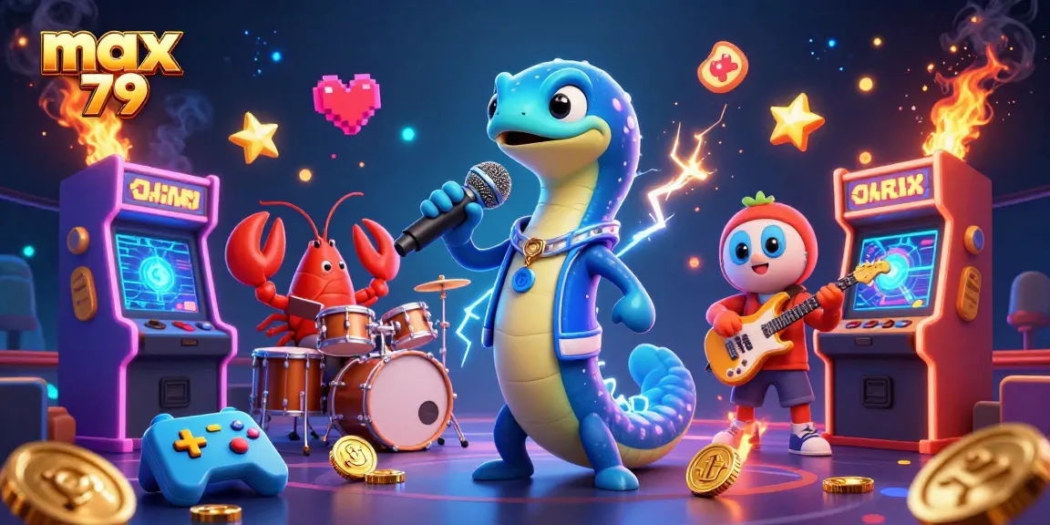 Interact with max 79 casino games as a 3D eel DJ performs underwater, surrounded by vibrant arcade elements.