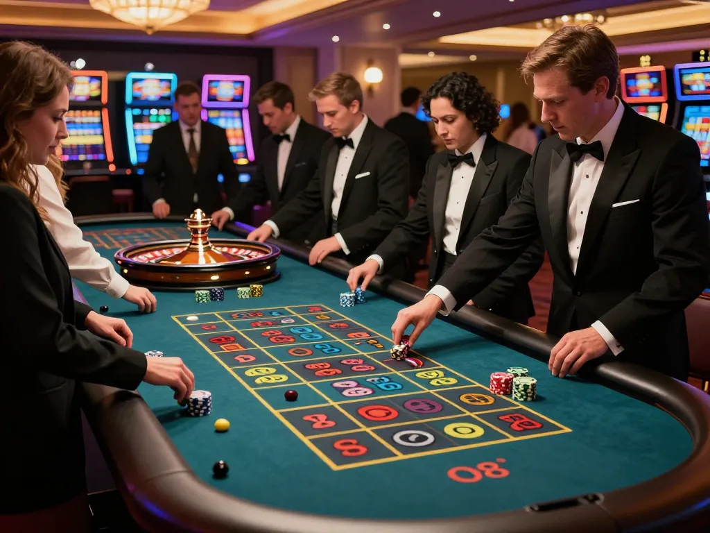 Exciting roulette gameplay at O8 casino with players placing bets and a croupier managing the action.