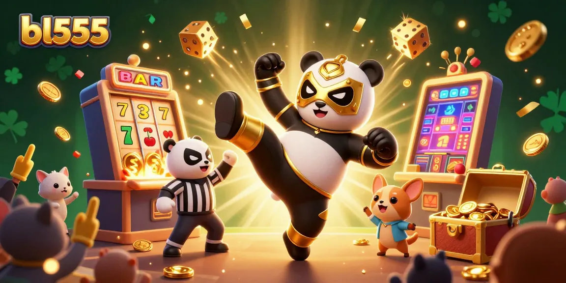 Experience thrilling action at BL555 with a dynamic casino scene featuring 3D characters and vibrant game elements.