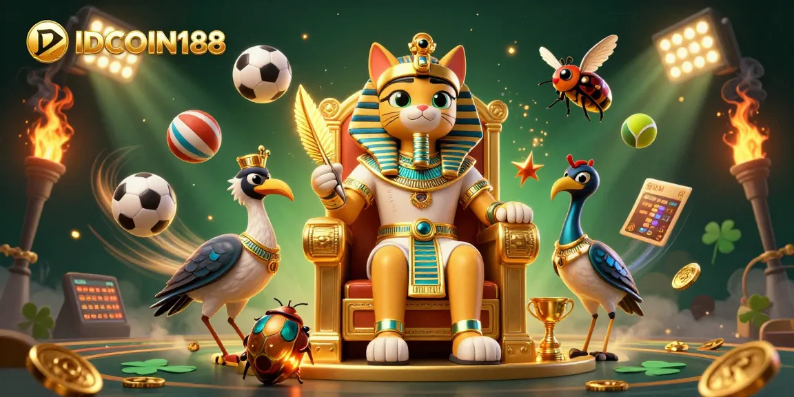 IDCOIN188 offers dynamic sports betting fun with a pharaoh cat, scribe, and thrilling game elements.