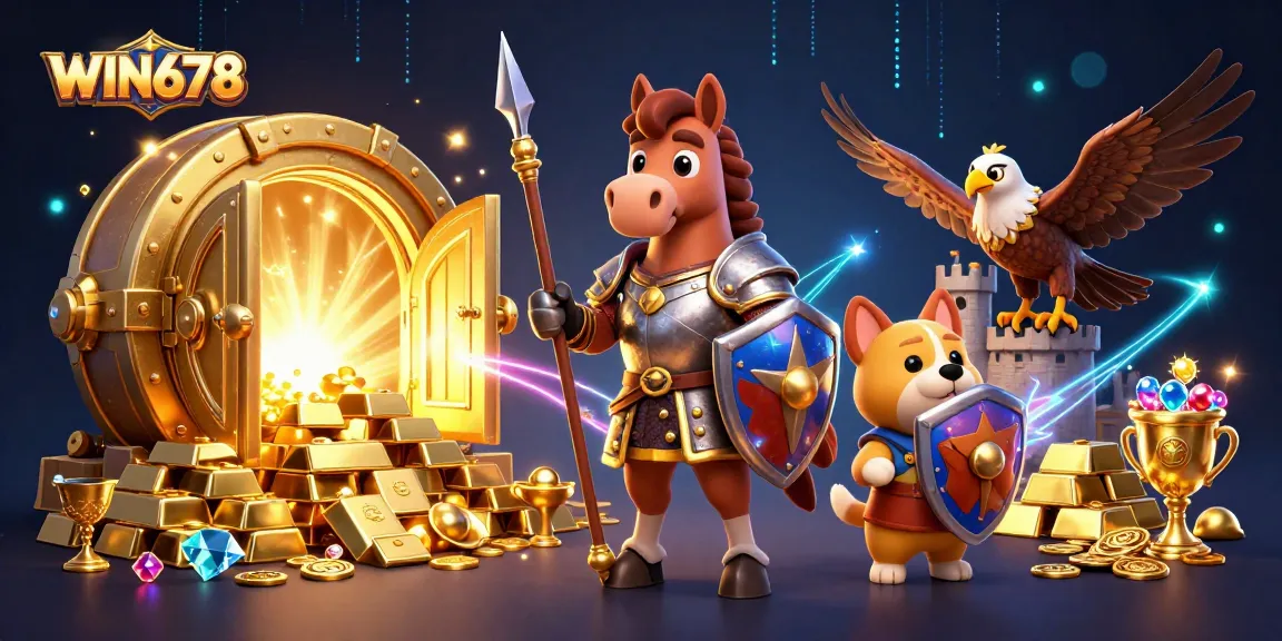 WIN678 captures players’ attention with a vibrant medieval-themed casino adventure illustration.
