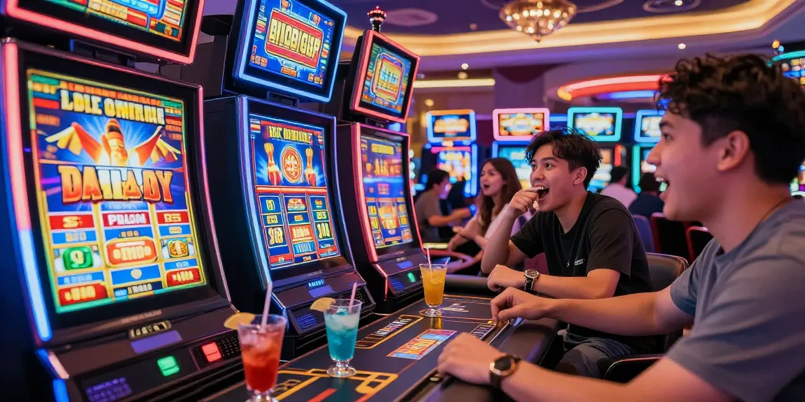 Players enjoying exciting slot games at a vibrant casino, emphasizing deposit tanpa minimal experience.