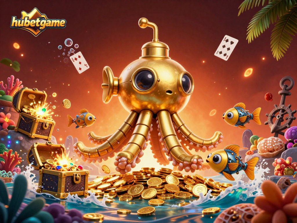 Experience thrilling gaming adventures at hubetgame with a vibrant underwater casino scene filled with gold coins and treasures.