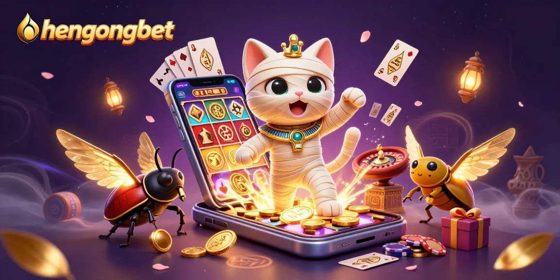 Experience the excitement of hengongbet casino with a 3D mummy cat and gaming elements.