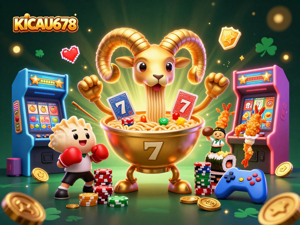 KICAU678 showcases an exciting cartoon casino scene with vibrant characters, slot elements, and gaming excitement.
