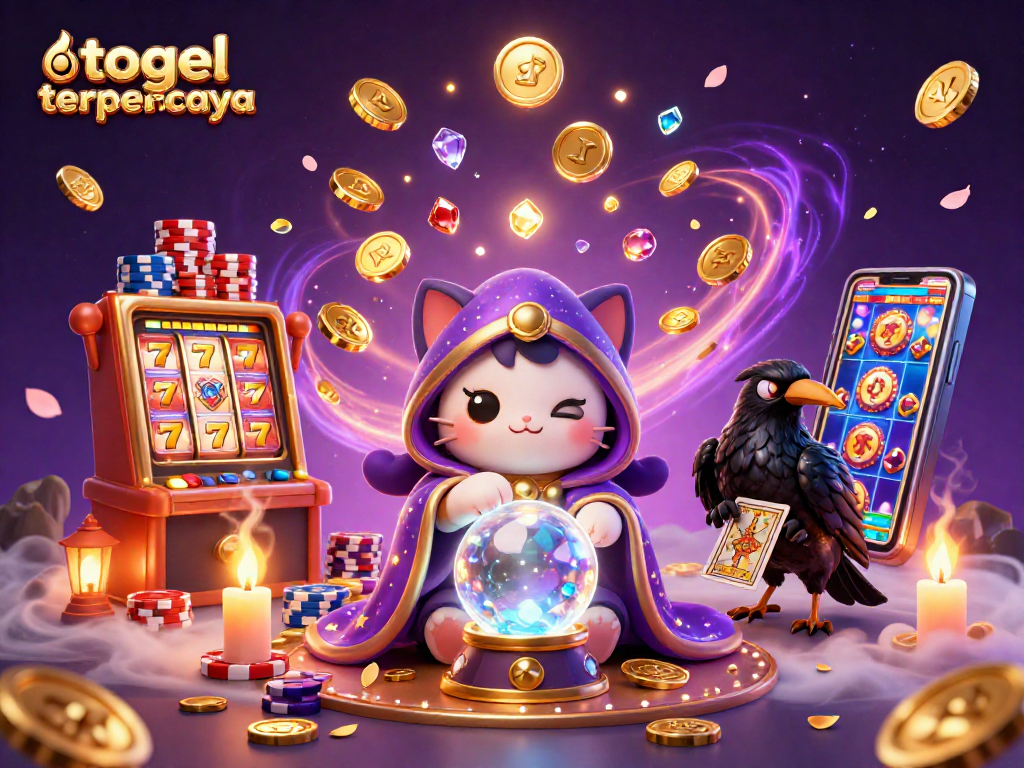 Win big with togel terpercaya as the mystic cat and raven create enchanting slot moments in this vibrant scene.