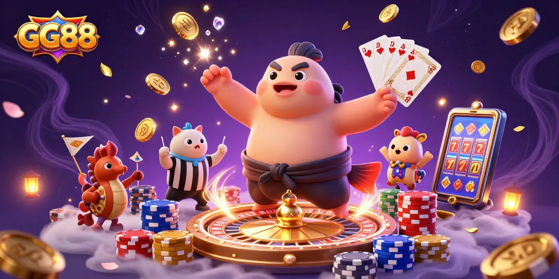 Engaging GG88 illustration featuring a sumo blowfish in an underwater gaming ring with playful seahorse spectators
