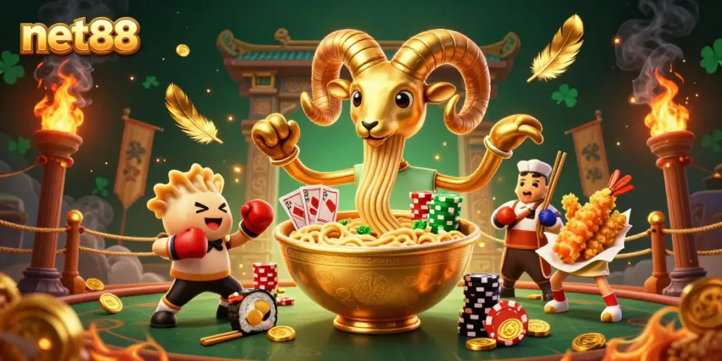 Experience thrilling moments at net88 with a vibrant 3D casino illustration featuring playful characters and action.