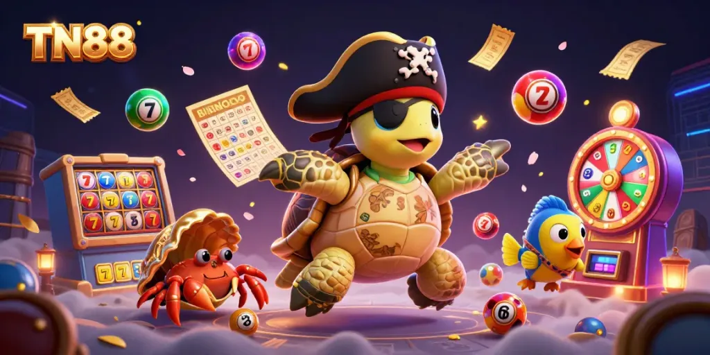 Experience TN88's vibrant casino atmosphere with dynamic slot reels and engaging game elements in action.