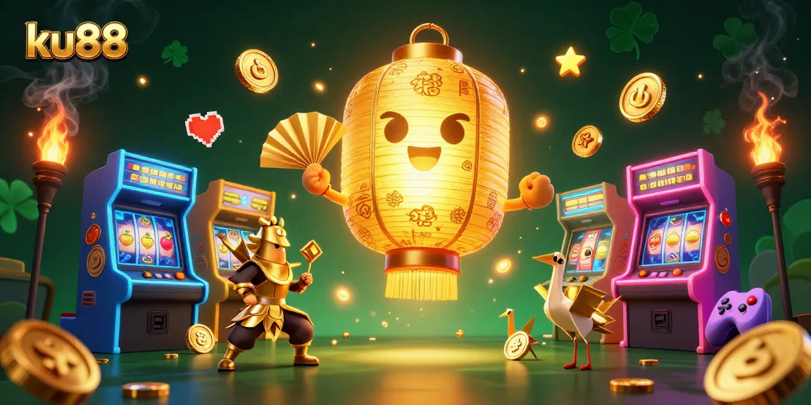 Experience vibrant casino action with ku88's glowing lantern spirit and cheerful game elements.
