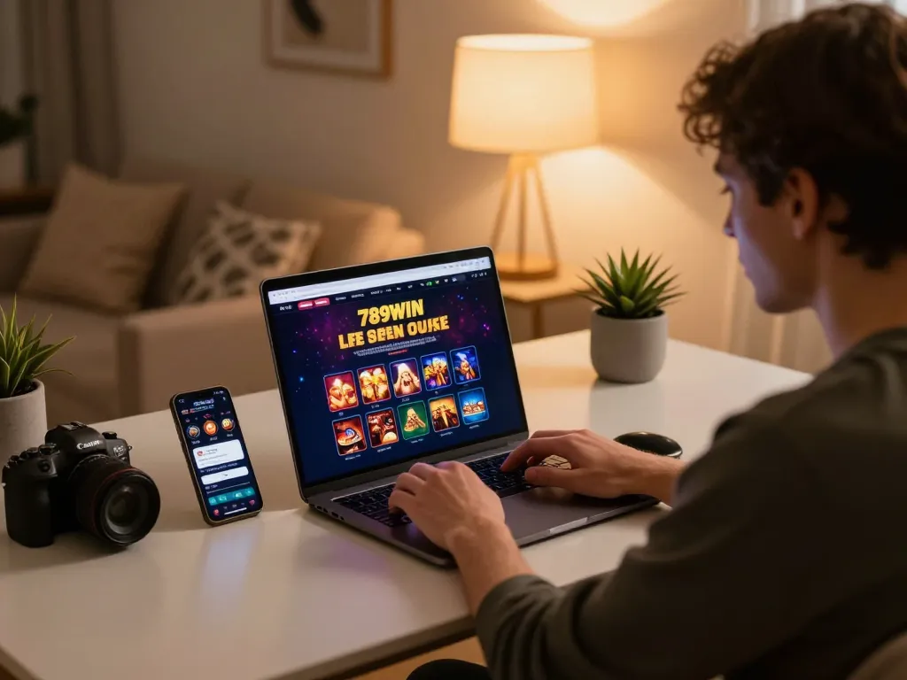 Engaging in online gaming strategies at 789WIN on a modern laptop setup
