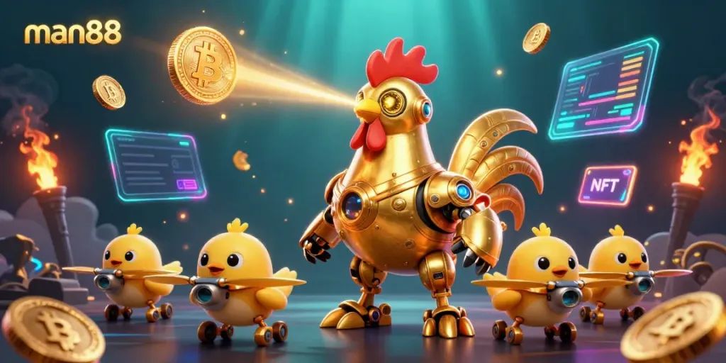 Experience thrilling gameplay with man88’s vibrant casino games featuring futuristic elements and gold accents.