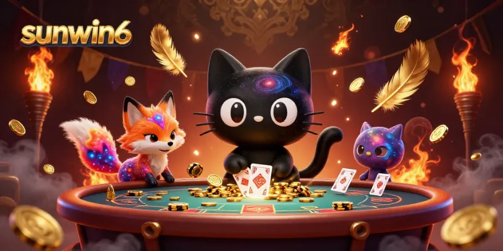 Engage with sunwin6 as the black hole cat attracts gold chips in a cosmic casino.