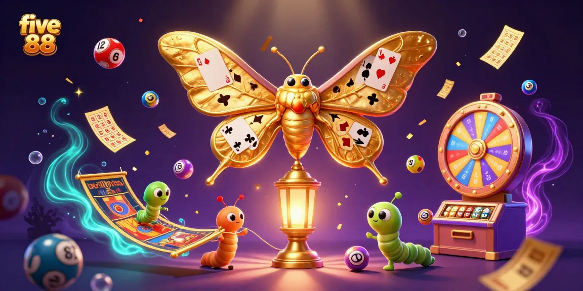 Experience the thrill of five 88 with an engaging 3D illustration of casino elements and vibrant colors.