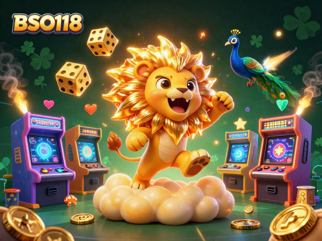 Experience the excitement of BSO118 with this dynamic 3D casino-themed illustration showcasing game elements.