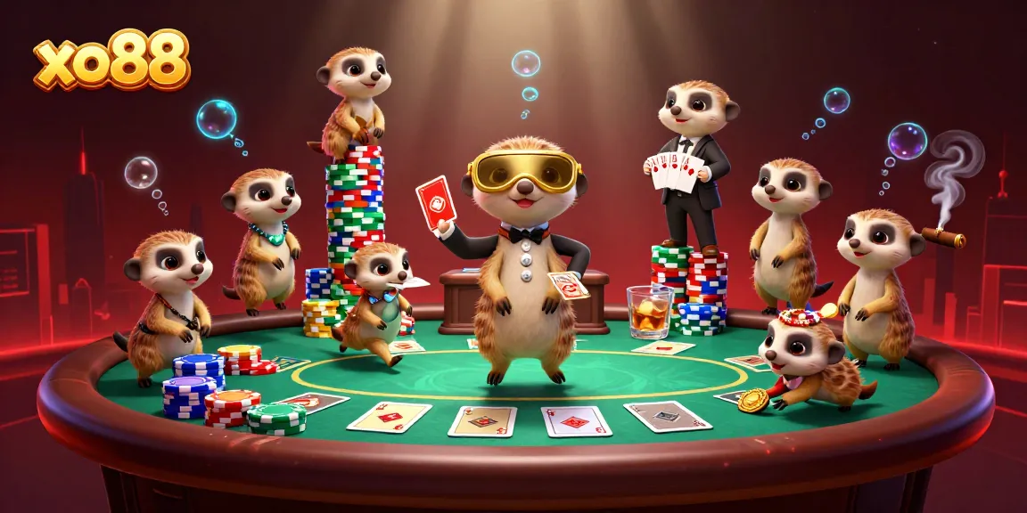 Experience thrilling action at the xo88 casino with meerkats running the tables and guarding the chips.