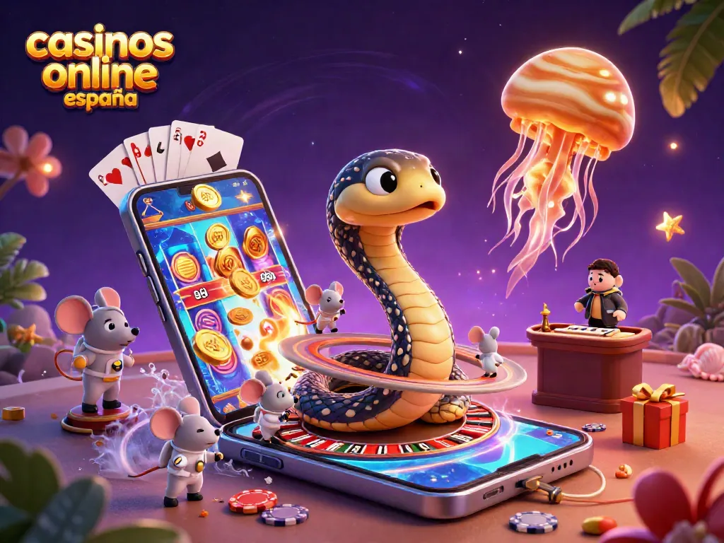 Disfruta de casinos online en España mientras apuestas con los divertidos personajes del casino en una emocionante ilustración 3D.