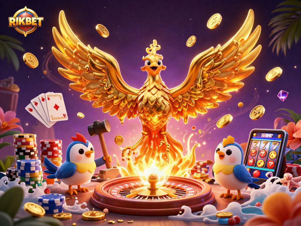 Experience the magic of RIKBET with golden phoenixes and lively casino elements