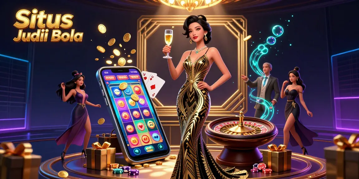 Engage with Situs Judi Bola in a vibrant and luxurious casino setting, showcasing elegant gambling elements and rich visuals.