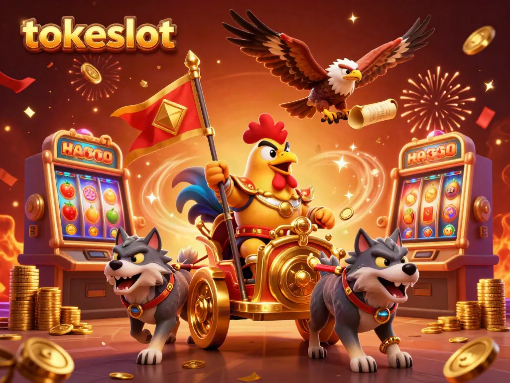 Experience the excitement of tokeslot with vibrant slot machines and a dynamic 3D scene.