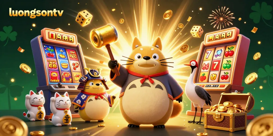 Experience thrills with luongsontv and vibrant casino scenes featuring lucky characters and slot machines.