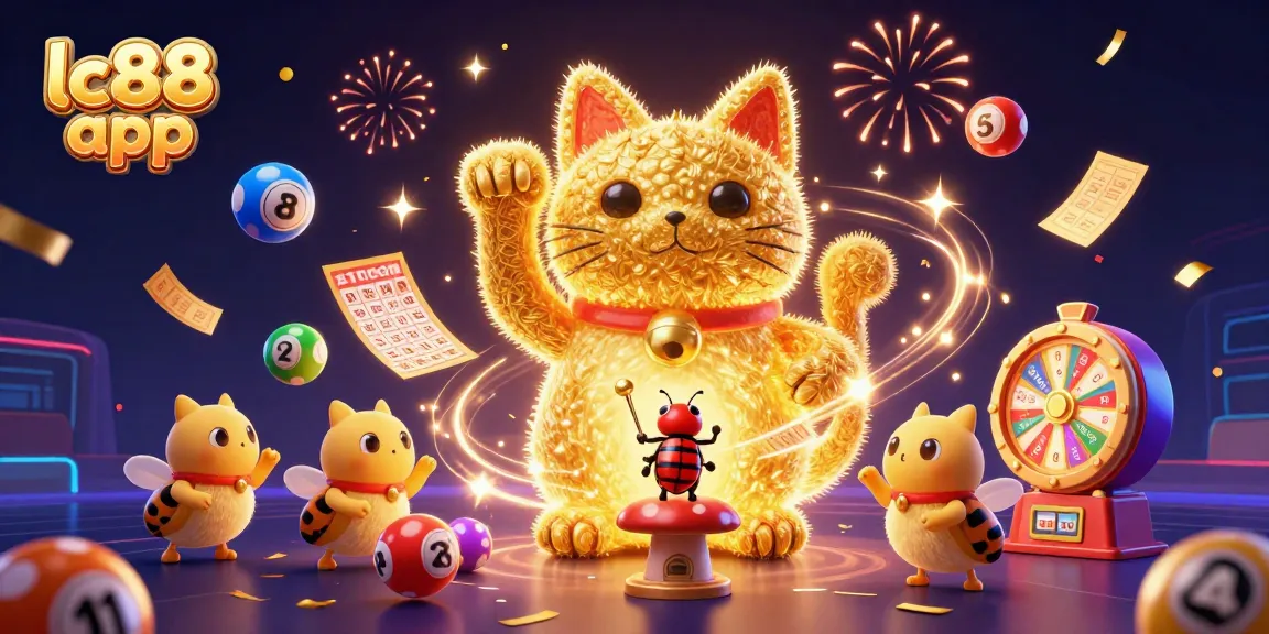 Experience thrilling gameplay with the lc88 app, featuring a vibrant lucky cat and dynamic casino elements in 3D.