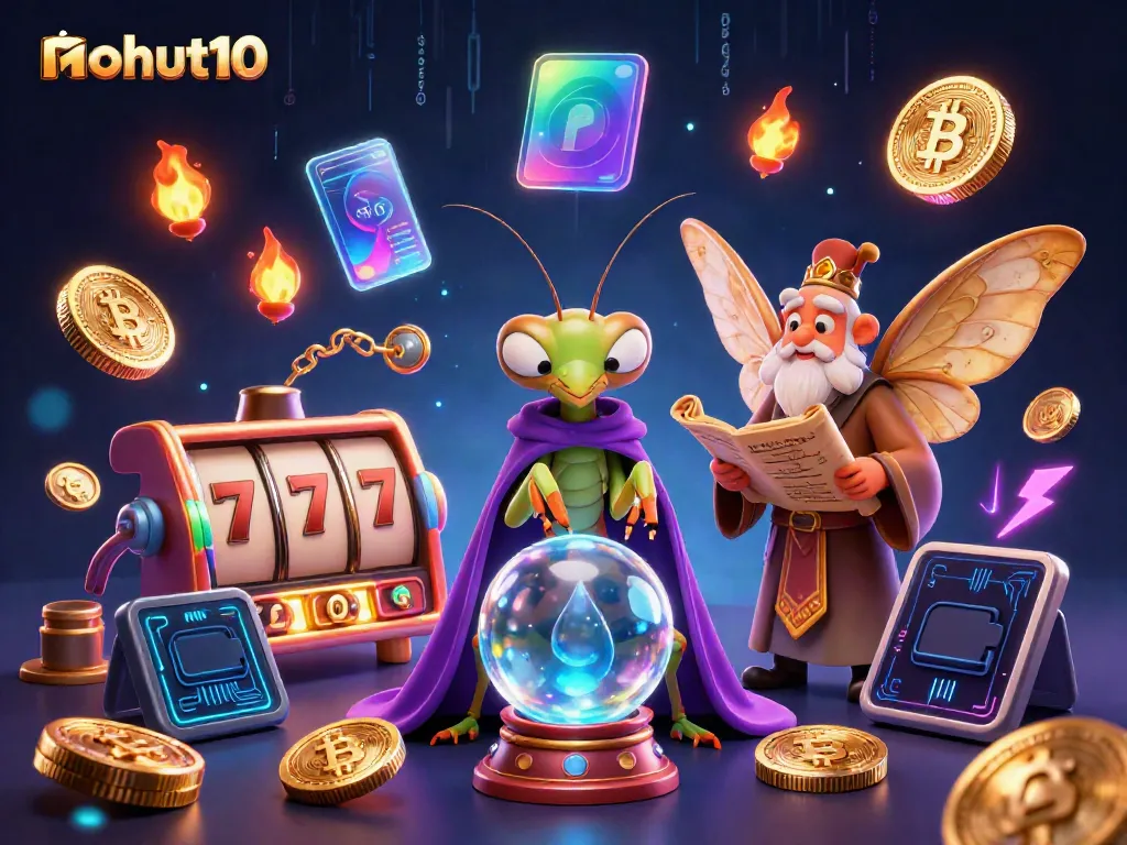 Spin and win at nohut10 with vibrant slots and mystical fortune tellers in a magical 3D scene.