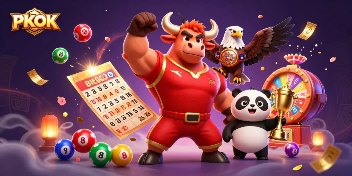 Win big with PKOK's dynamic gaming action featuring colorful lottery elements and vibrant characters.