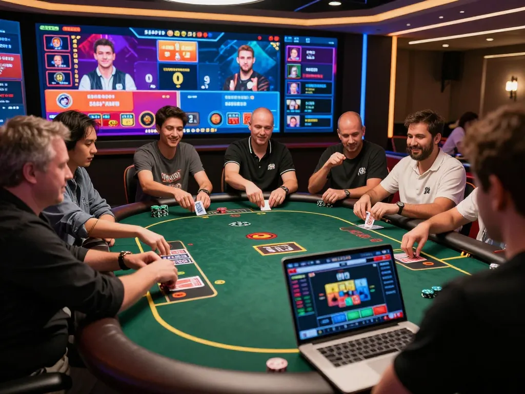 Engaging virtual poker gameplay at RR99 with players betting in a colorful online casino.