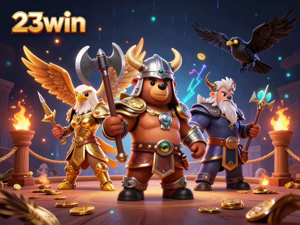 Experience thrilling action with 23win's Viking gaming adventure featuring fierce characters and dynamic casino elements.