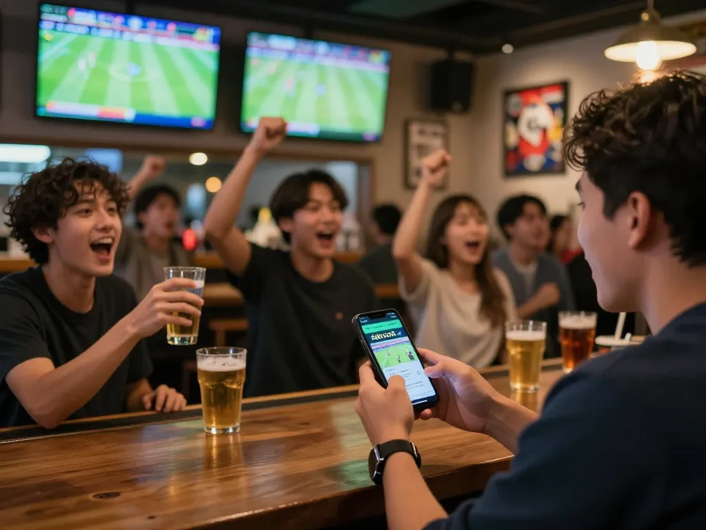 Check kèo nhà cái hôm nay while enjoying a thrilling sports event with friends at a lively bar.