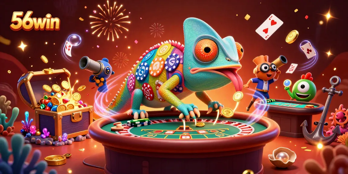 Experience the excitement of 56win with dynamic casino elements and colorful characters in action.