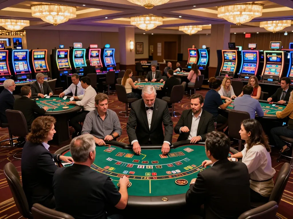 KADAL 778 players engaged in intense blackjack gameplay amidst vibrant casino atmosphere