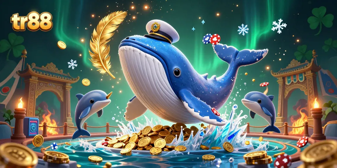 Enjoy thrilling tr88 gambling experiences with a giant whale, playful dolphins, and exciting poker chips!