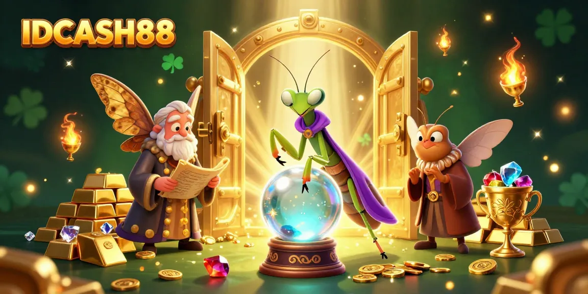 Experience IDCASH88's thrilling gaming with vibrant jewels and dynamic characters in a mystical casino setting.