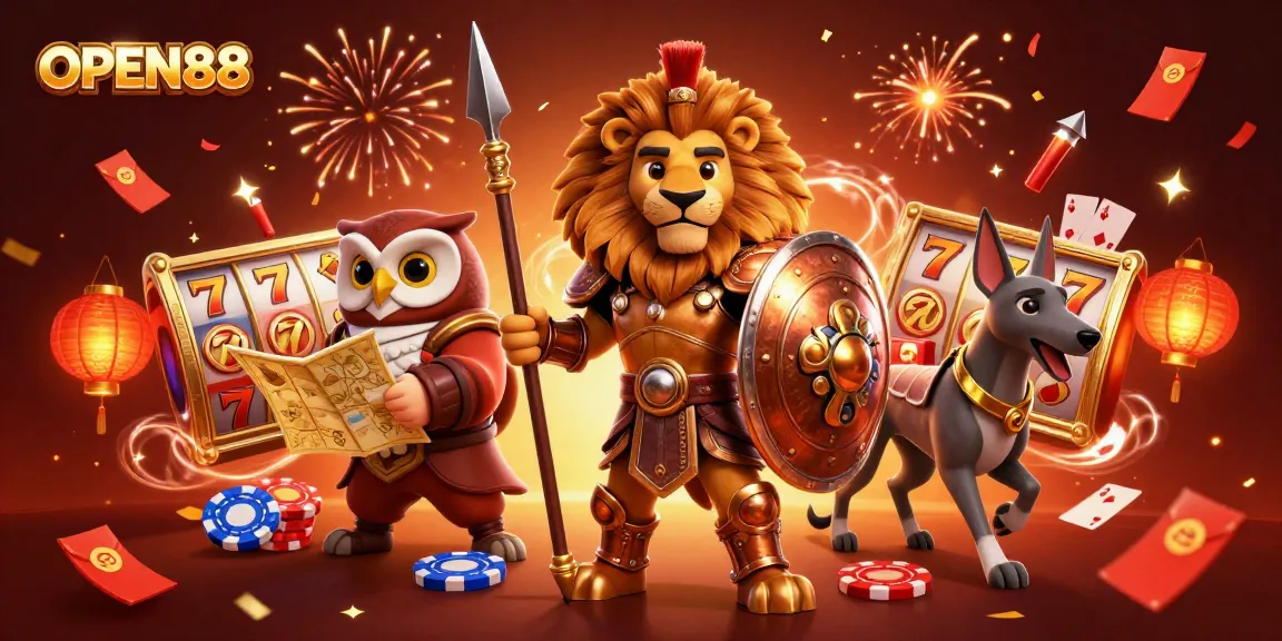 Engage with OPEN88 through an exciting casino experience featuring vibrant characters and elements.