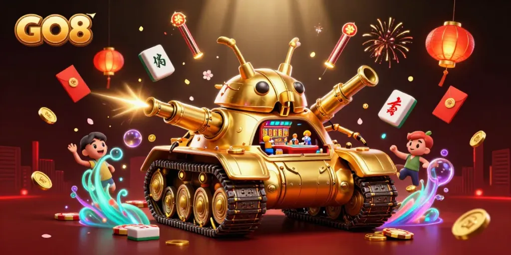 Experience the vibrant action at GO8's miniature casino inside a golden beetle tank.