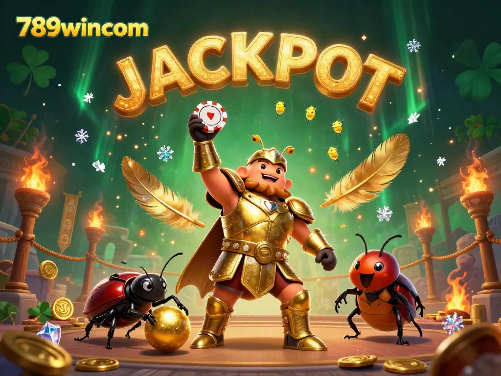 Experience the thrill of gambling with 789wincom, where a victorious beetle celebrates a big win!