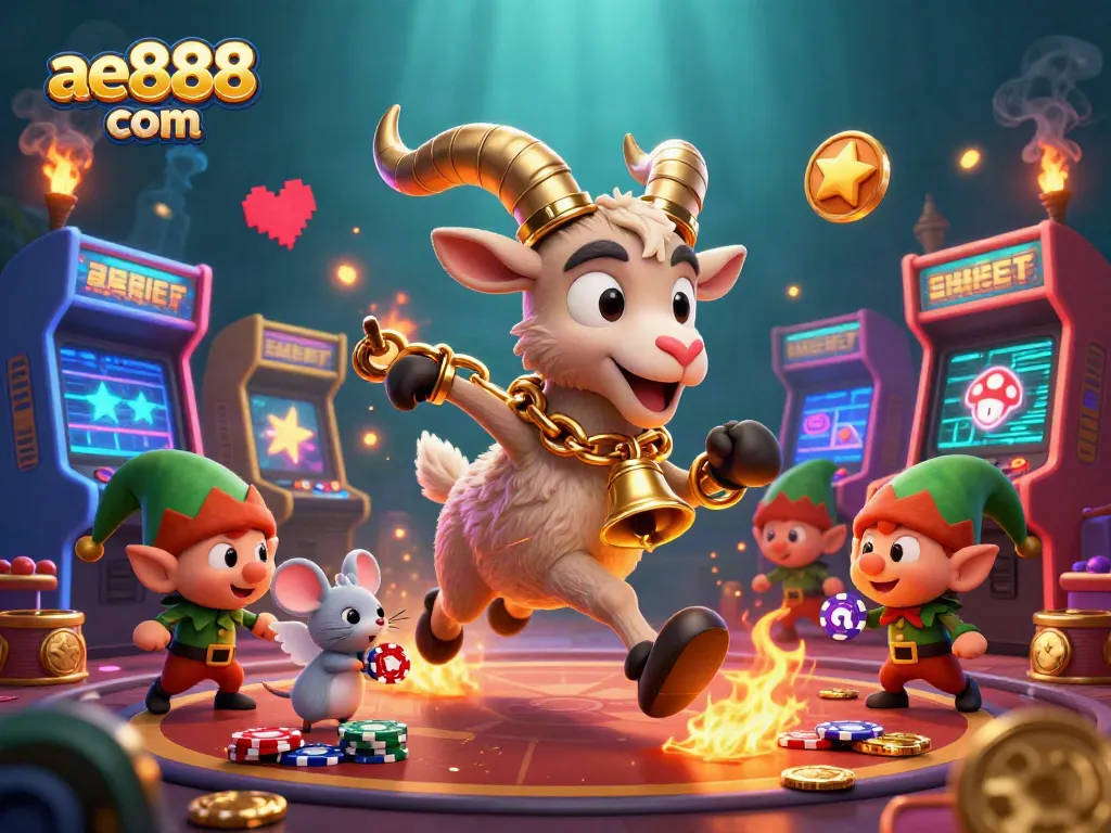 Engage with exciting gameplay at ae888 com, featuring a Krampus goat in a holiday casino.