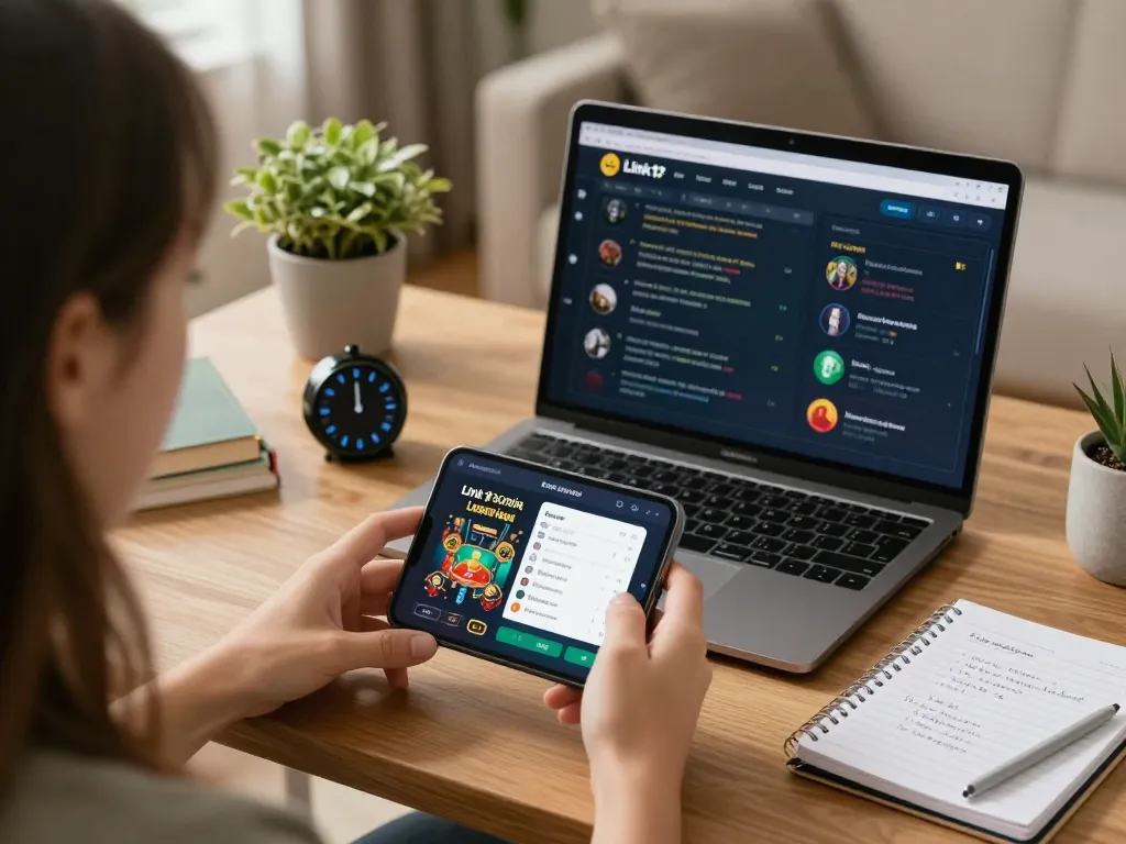 Tham gia cá cược trực tuyến trên ứng dụng Link 12bet với điện thoại thông minh và laptop có ghi chú chiến lược.