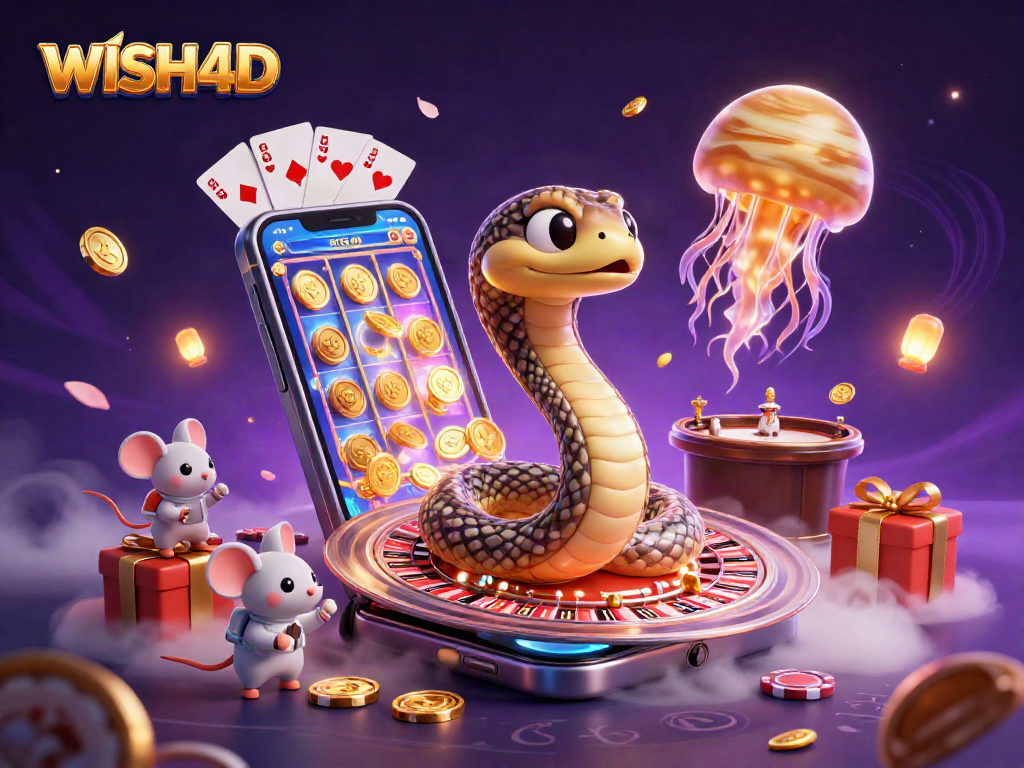 WISH4D brings cosmic gambling to life with a colorful 3D space-themed illustration of casino fun.