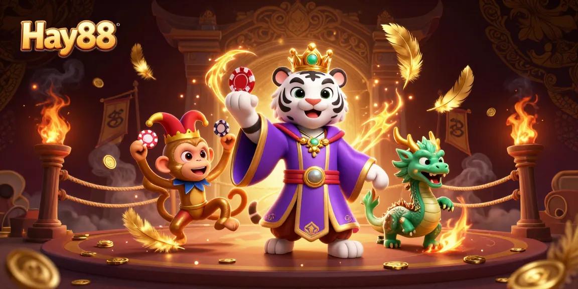 Experience thrilling gambling excitement at Hay88 with dynamic characters, vibrant casino elements, and rich details.