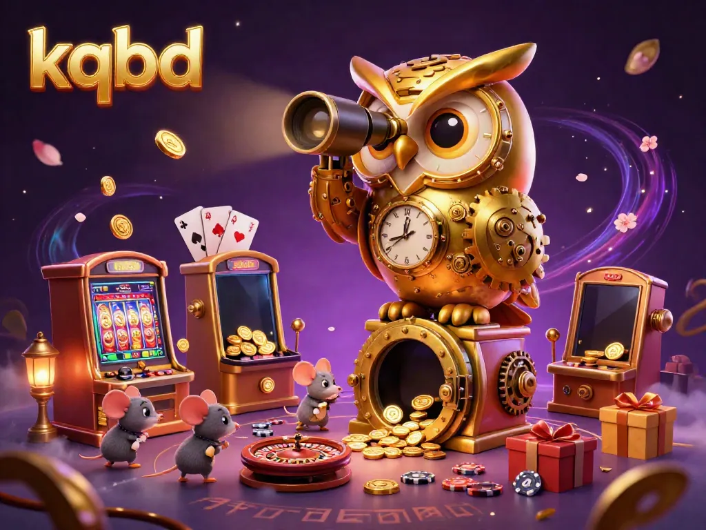 KQBD livens up the gaming experience with a golden owl and whimsical mice on a casino floor.