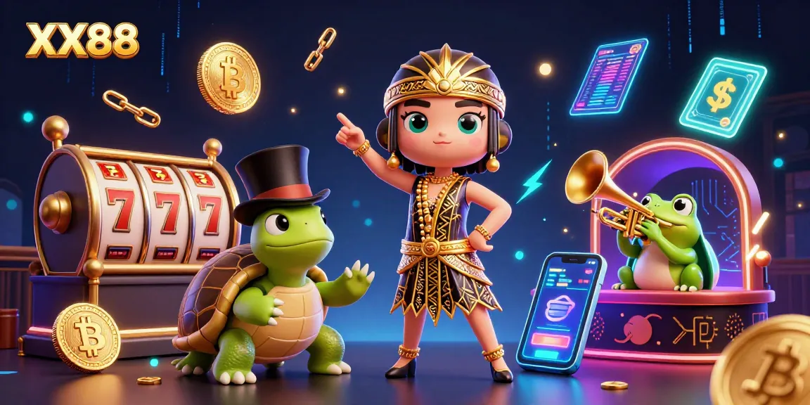 Experience the thrilling world of XX88 with vibrant casino characters and crypto elements, enhancing your gaming adventure.