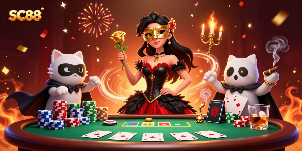 Experience the excitement of SC88 gaming with a stunning illustration featuring vibrant casino elements and characters.