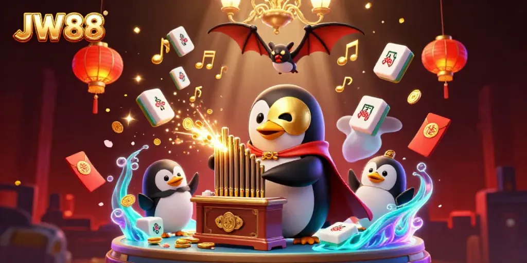 Experience thrilling play with JW88 as cheerful penguins and vibrant casino elements come alive in 3D.