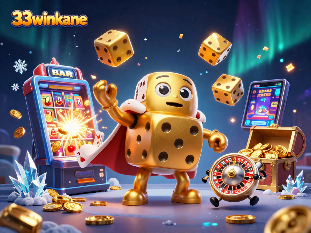 Engage with 33winkane's thrilling casino experience through dynamic vibrant gaming illustrations.
